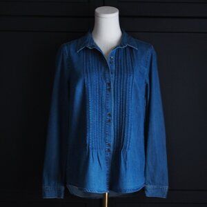 Jones New York | 100% Cotton Denim/Chambray Pintucked Shirt